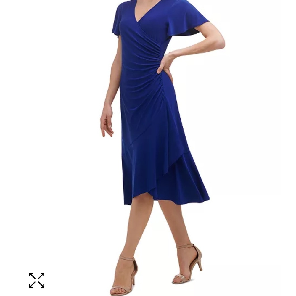 Kensie Women's Blue Faux Wrap Midi Dress size M NWT - Picture 2 of 15